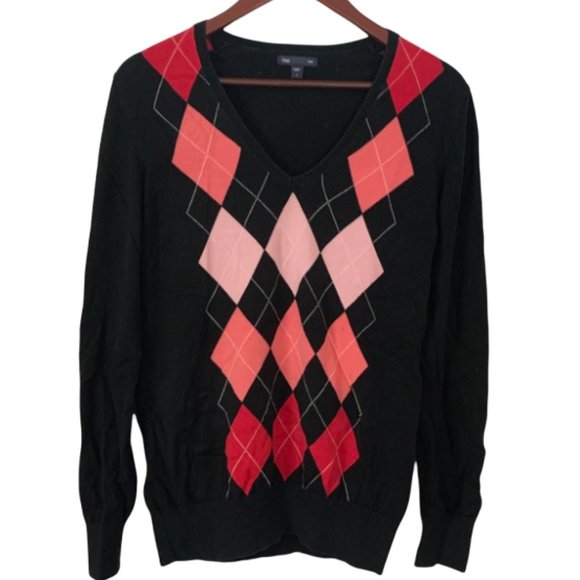 GAP Sweaters - GAP Argyle sweater black and pink size large